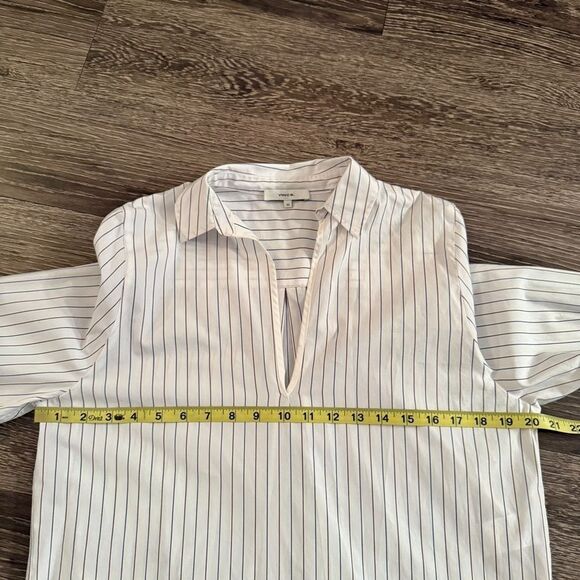 Vince Women's White Burgundy Blue Pin Stripe Popover Blouse - Picture 7 of 9